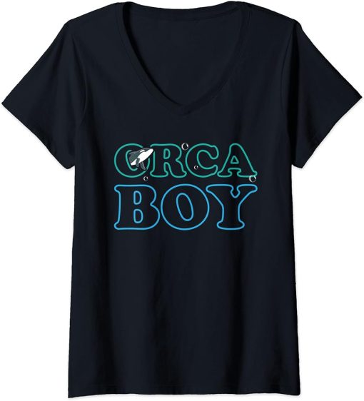 Womens Funny Orca Lover Graphic for Boys Men Kids Orca Lover V-Neck T-Shirt