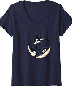 Womens Men Women Happy Orcas Killer Whale Cute Orca Lover V-Neck T-Shirt