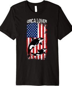 Patriotic USA Flag & Orca Family Shirt, Whale Sea Animal Tee Premium T-Shirt