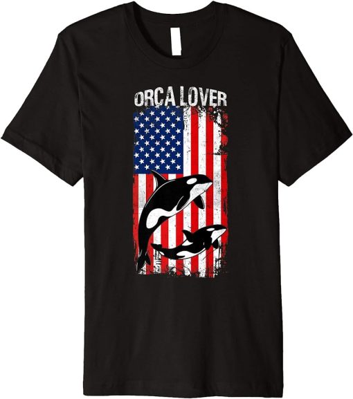 Patriotic USA Flag & Orca Family Shirt, Whale Sea Animal Tee Premium T-Shirt