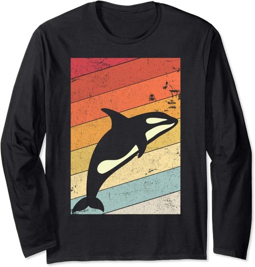 Orca, Retro Killer Whale Long Sleeve T-Shirt