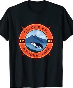 Glacier Bay National Park Orca Retro Compass Emblem T-Shirt