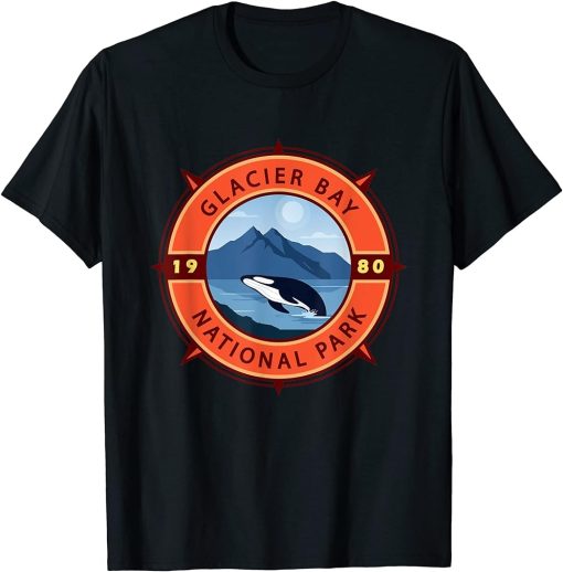 Glacier Bay National Park Orca Retro Compass Emblem T-Shirt