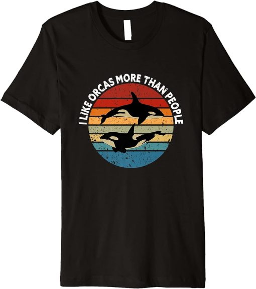 Retro Vintage Orca Family, I Like Orcas More Than People. Premium T-Shirt